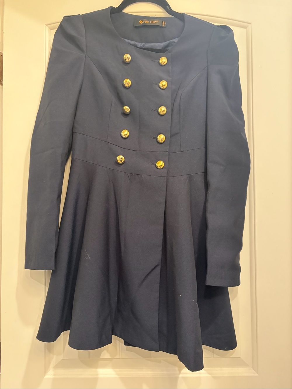 Tailored Navy Double-Breasted Military-Style Blazer Dress by